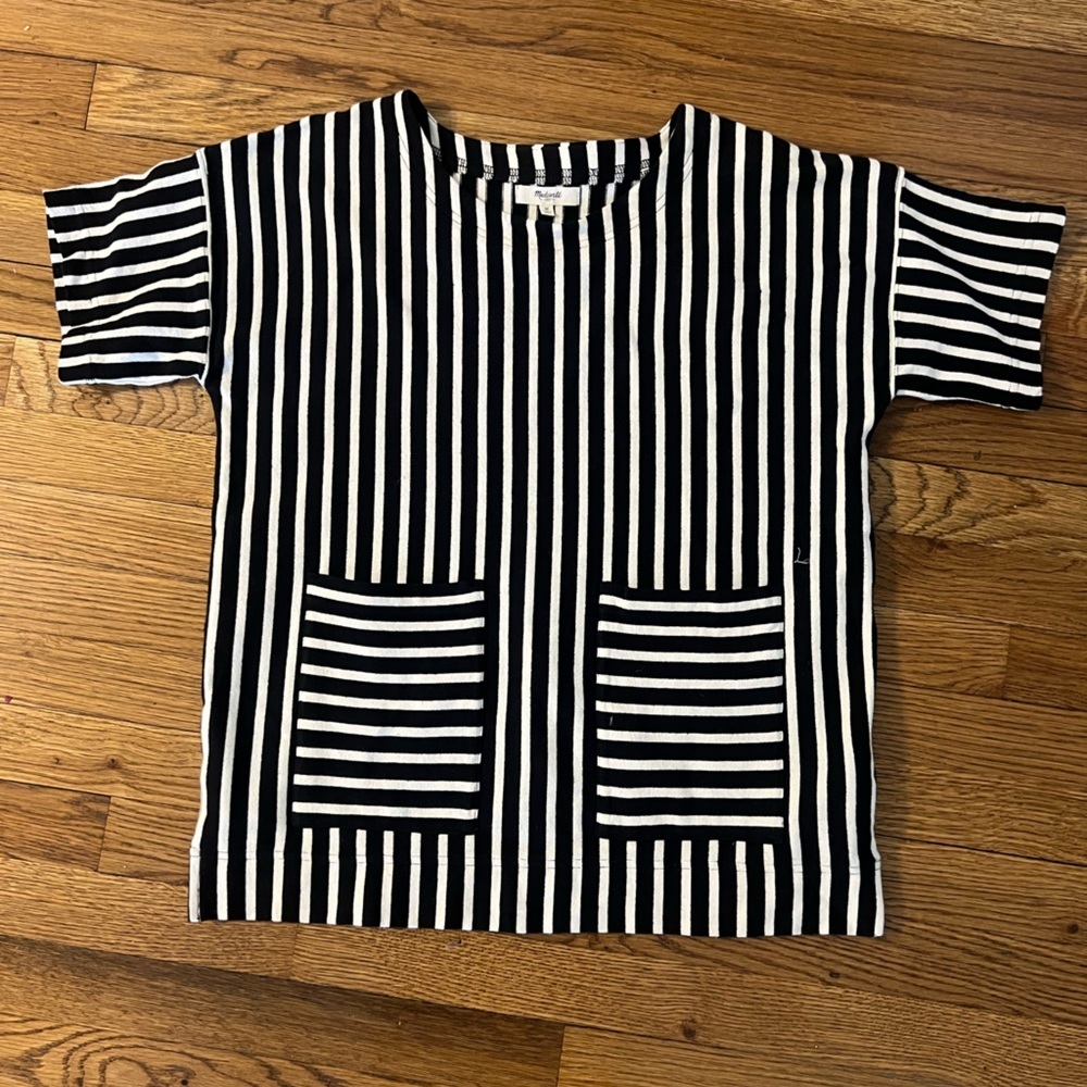 Madewell Black & White Striped Short Sleeve Pocket Tee